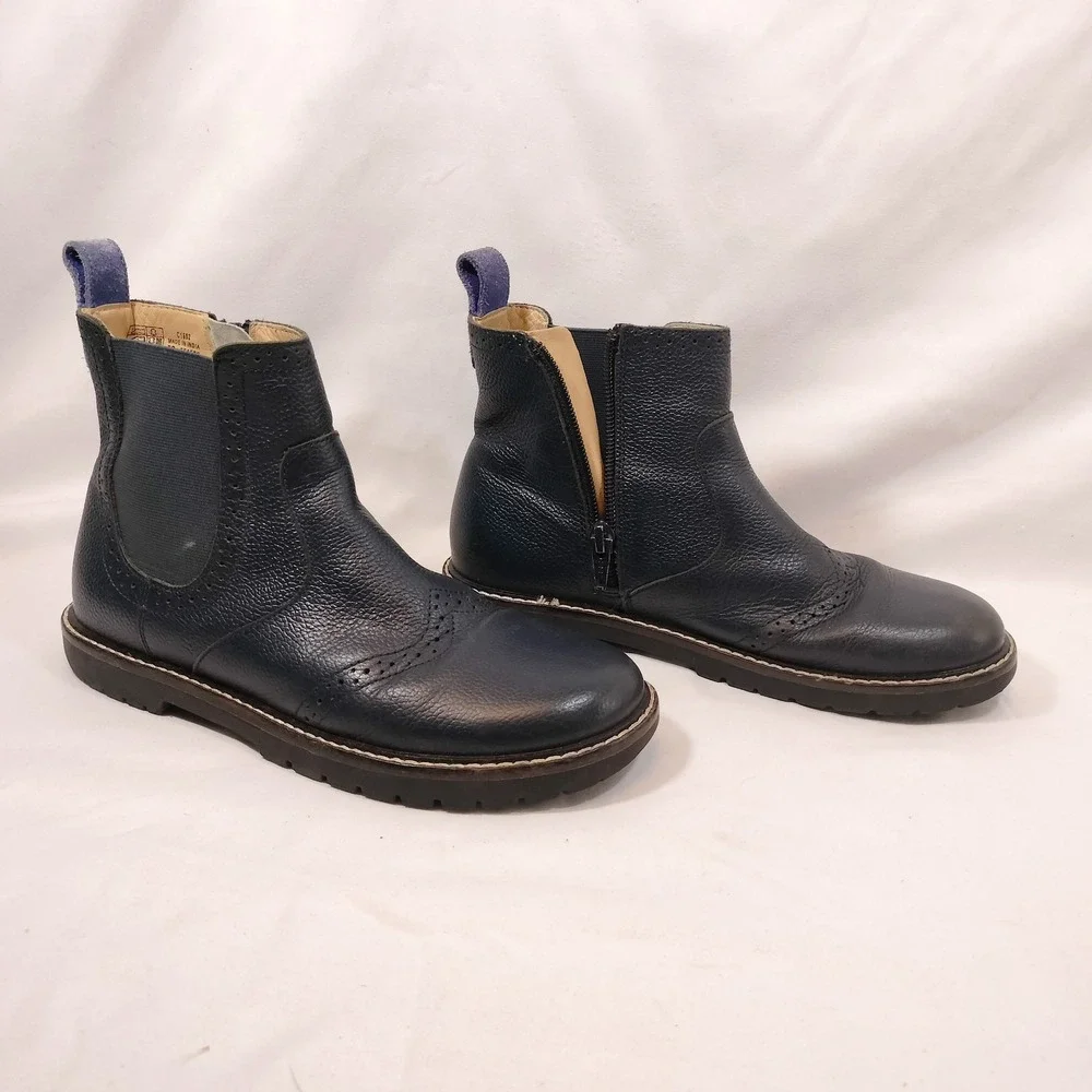 Mini Boden Blue Leather Boots; Brogue Detail Ankle Booties